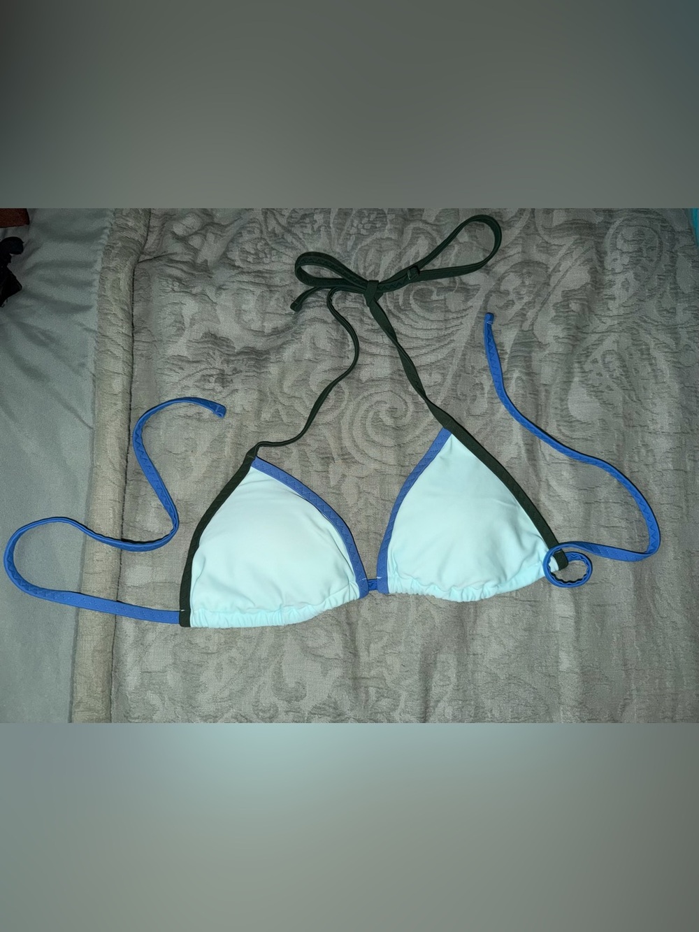 aerie Light Blue Triangle Bikini Top with Blue and Black Trim